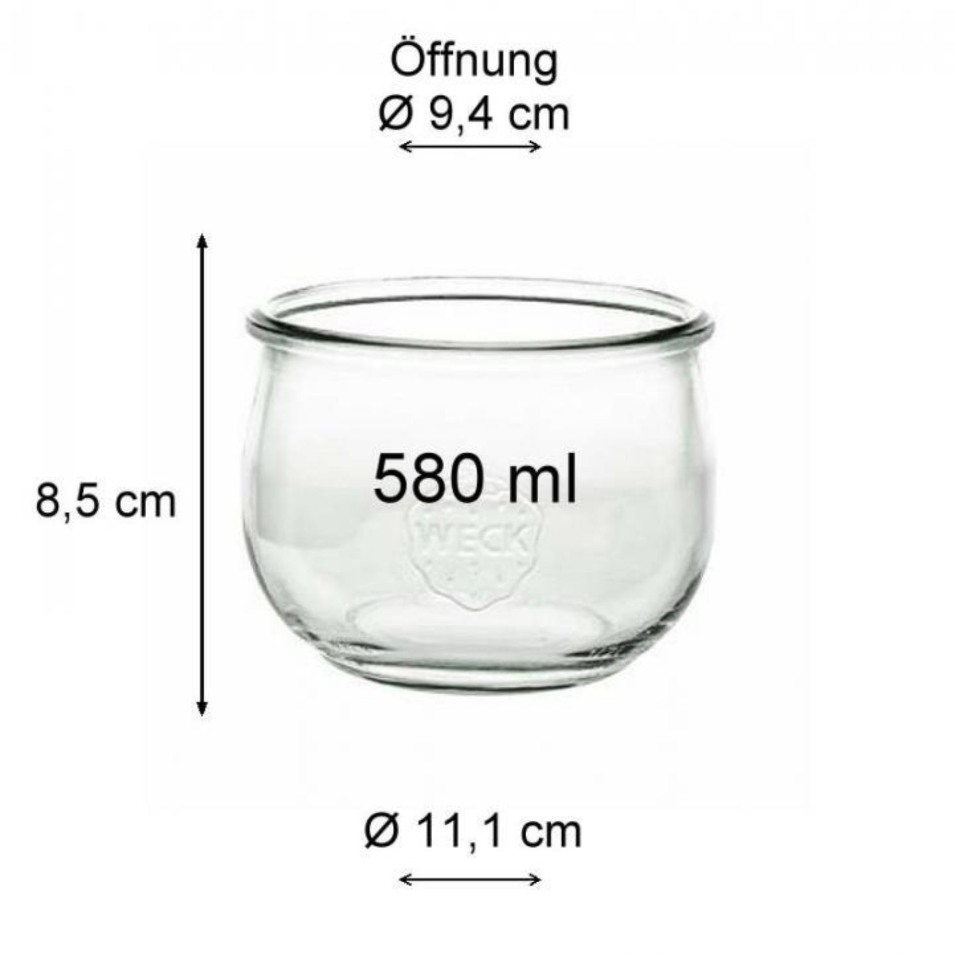 Weck Tulpenglas 580 ml Rundrandglas mit Glasdeckel, hochwertiges Einmachglas für konserviertes Obst und Gemüse, ideal für nachhaltige Lebensmittelaufbewahrung.